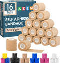 AZEN Self-Adhesive Bandage Wrap - 16 Pack, 2" X 5 Yards, Elastic Skin Color Athletic Tape