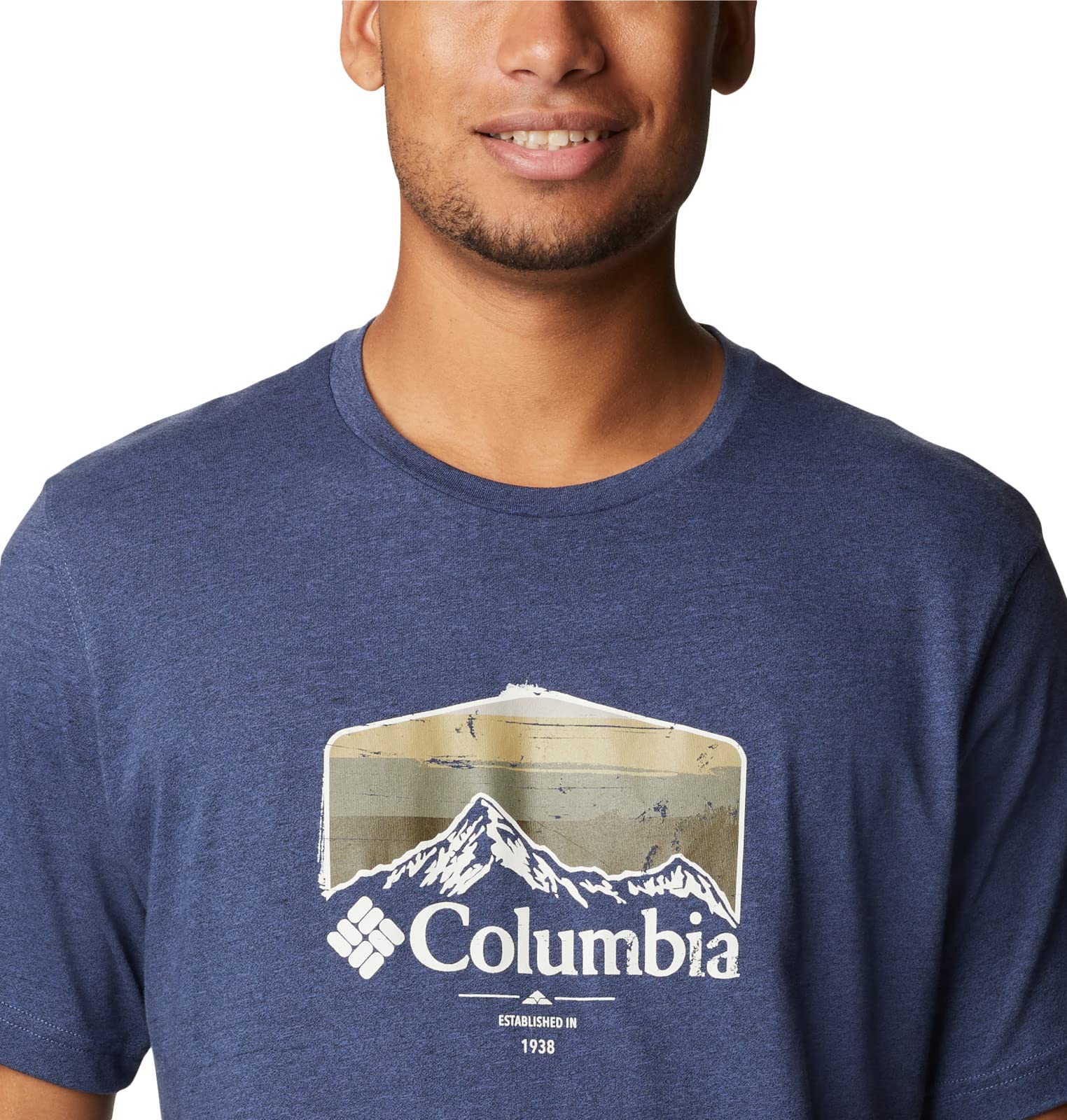Columbia Men's Thistletown Hills Graphic Short Sleeve, Dark Mountain Heather/Hikers Graphic, 5X Tall