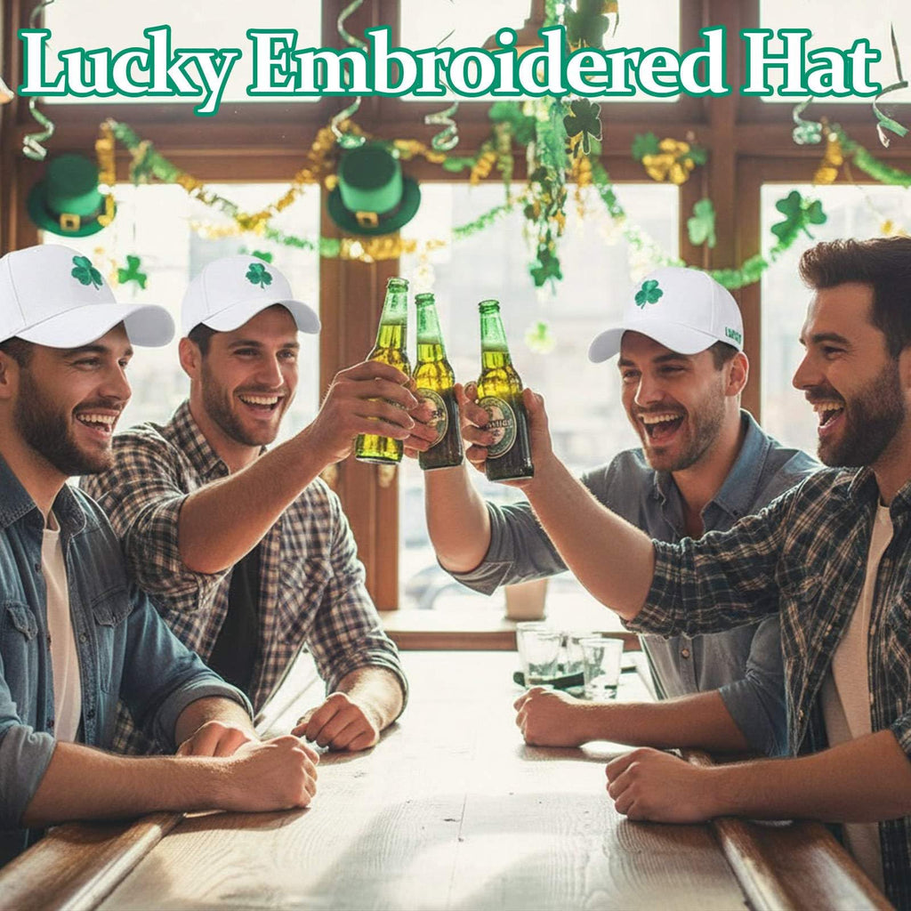 St Patricks Day Shamrock Baseball Cap Embroidered Clover Hat,Adjustable Irish Trucker Hat St. Patrick's Day Caps for Men Womenn,White