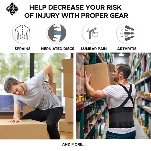 NeoHealth Lower Back Support Belt with Suspenders - The Most Effective Back Pain Relief for Men & Women - Industrial Strength Lumbar Protection for Construction, Warehouse, Moving, L