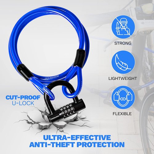 DocksLocks Security Cable Lock Set - Weatherproof Keyless U-Lock with Anti-Theft Design | 5' to 25' Length