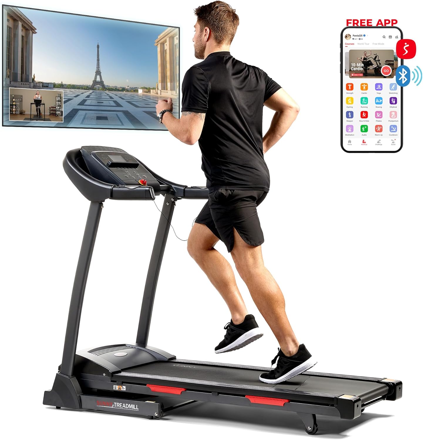 Sunny Health & Fitness Folding Treadmill - Smart Performance with Adjustable Incline & Free Bluetooth App