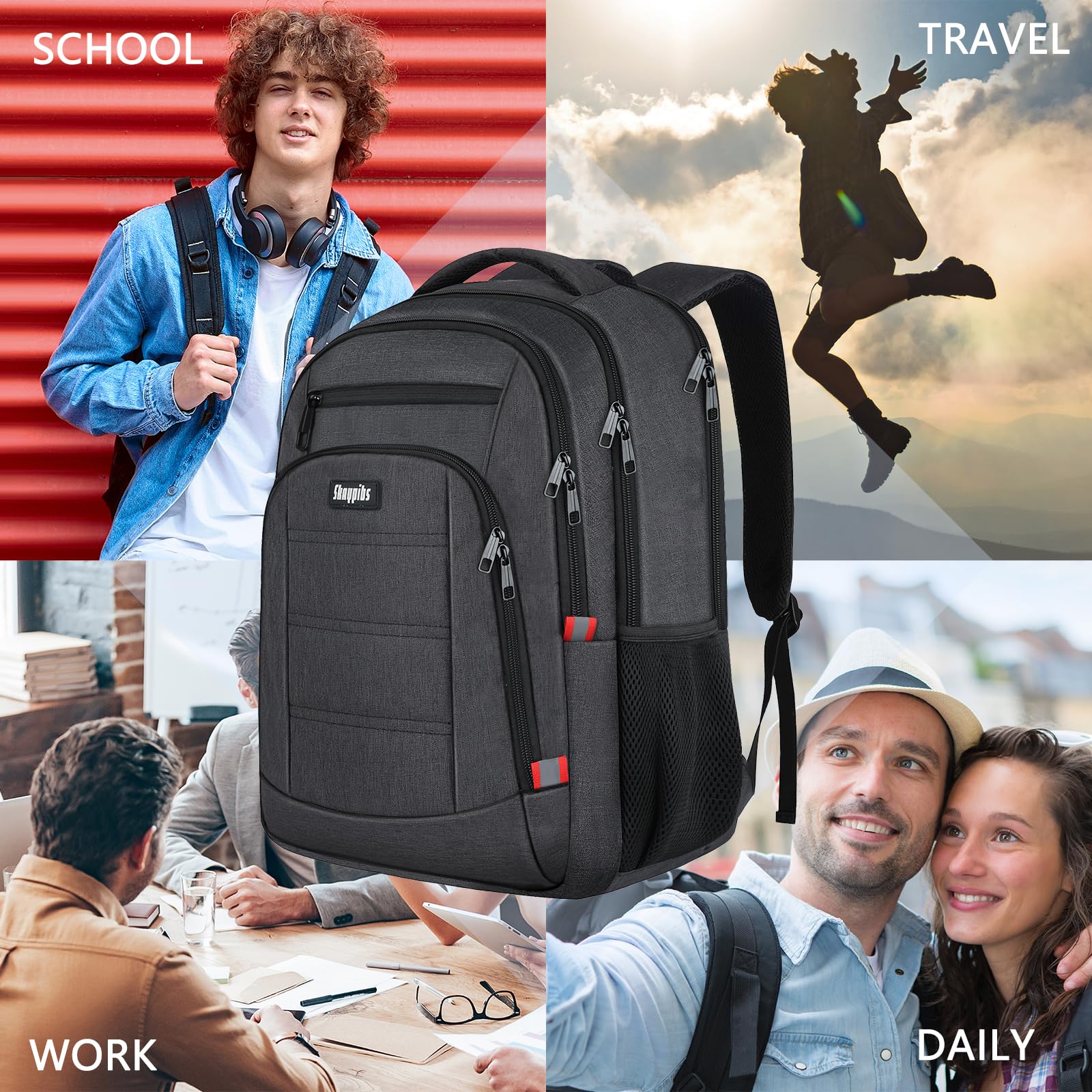 Skaypibs Backpack for Men,School Backpack for boys teens,Travel laptop backpack with Reinforced Straps,Water Resistant business Work college bookbag,book bag Fits 15.6 Inch,Black Back Pack
