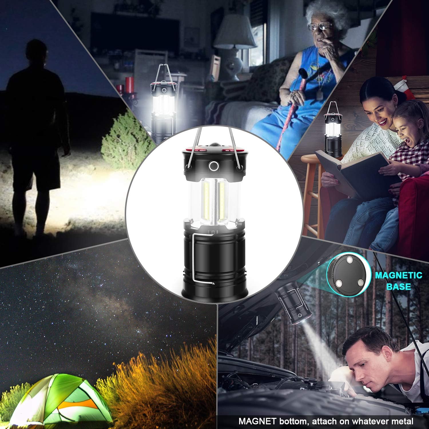 Skiennix 2-Pack Camping Lanterns - USB Rechargeable & Battery Powered LED Lights | Ideal for Hiking & Emergencies