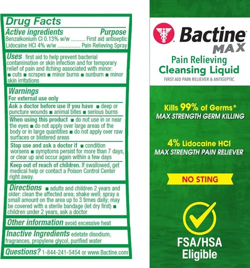 Bactine Max Antiseptic Spray - Pain Relief with Lidocaine, No-Sting Formula, 5oz