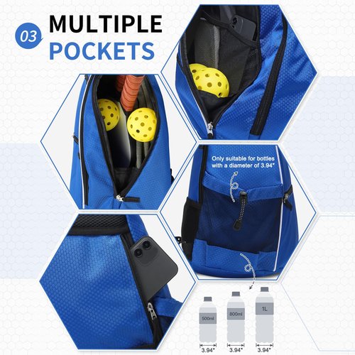SUIKIHUM Pickleball Bags for Rackets, 32L Tennis Backpack Convertible Sling Bag for Rackets Lightweight Casual Pack for Men Women Ladies (Blue)