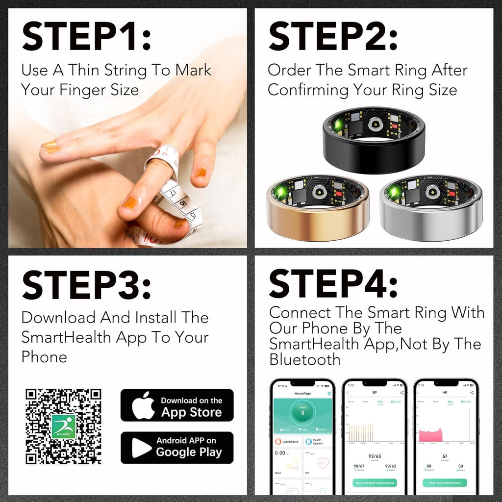 Smart Health Ring for Women Men Fitness Tracker with Heart Rate, Blood Oxygen, Blood Pressure, Sleep Monitoring, Step Counting, IP68 Waterproof for iOS and Android, No APP Fee, Rose Gold 8