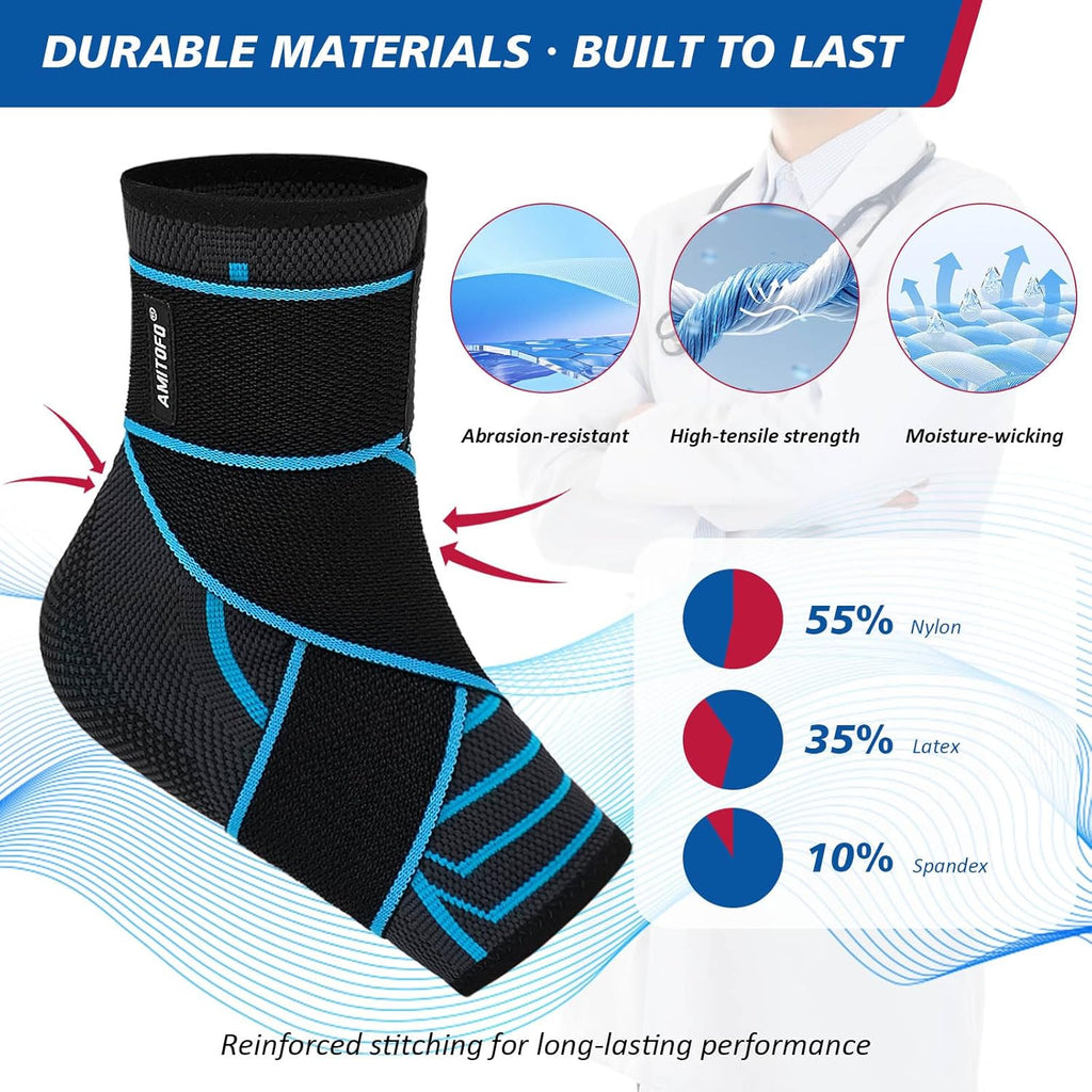 Skiennix Ankle Brace - Compression Support for Sprained Ankle & Plantar Fasciitis Relief | Medium Size