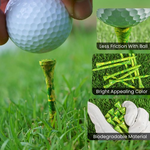 Golf Tees Colorful Painted Wooden Value 18/72/180 Pack, Durable Stylish Bamboo Tees 3 1/4 2 3/4 Inch Long for Golfers, Premium Cool Style Enhanced Visibility for Men Women (Green-180 Pack, 3 1/4 Inch)