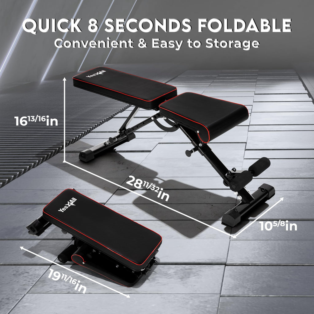 Yes4All Adjustable Weight Bench, 880Lb Foldable Workout Bench for Home Gym, Incline Bench with Innovative Stabilizing Frame