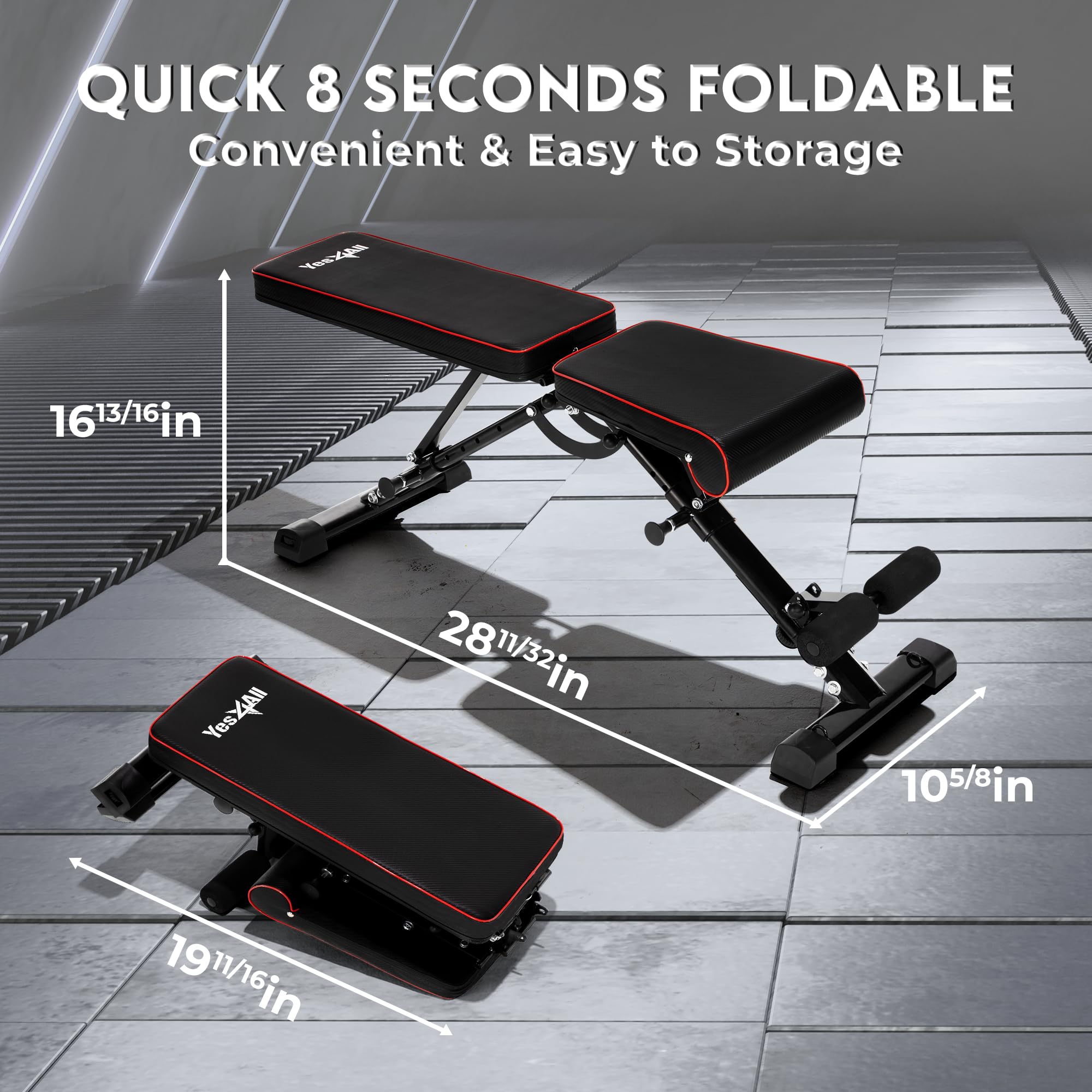 Yes4All Adjustable Weight Bench, 880Lb Foldable Workout Bench for Home Gym, Incline Bench with Innovative Stabilizing Frame