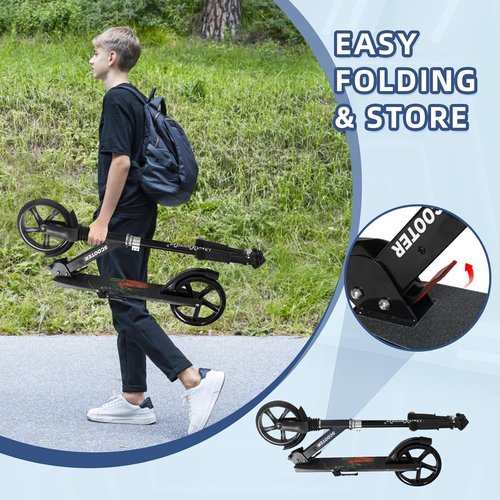 Nattork Kick Scooter for Kids & Teens | 220LB Weight Capacity, Adjustable Handlebar & Front Shock Absorber - Smooth 8" Wheels for Outdoor Fun