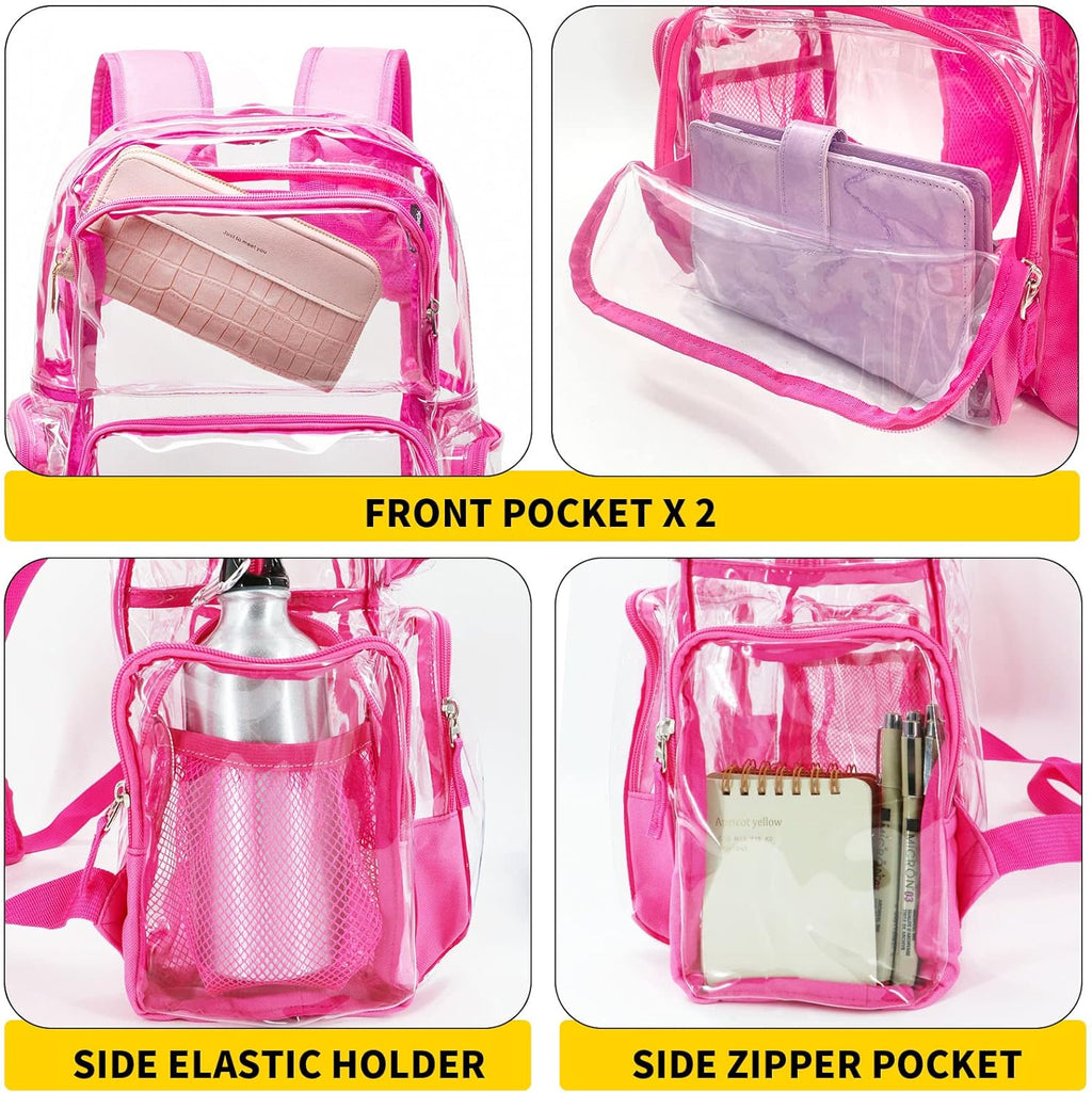Vorspack Clear Backpack - Transparent Design with Reinforced Bottom & Multi-Pockets | Pink