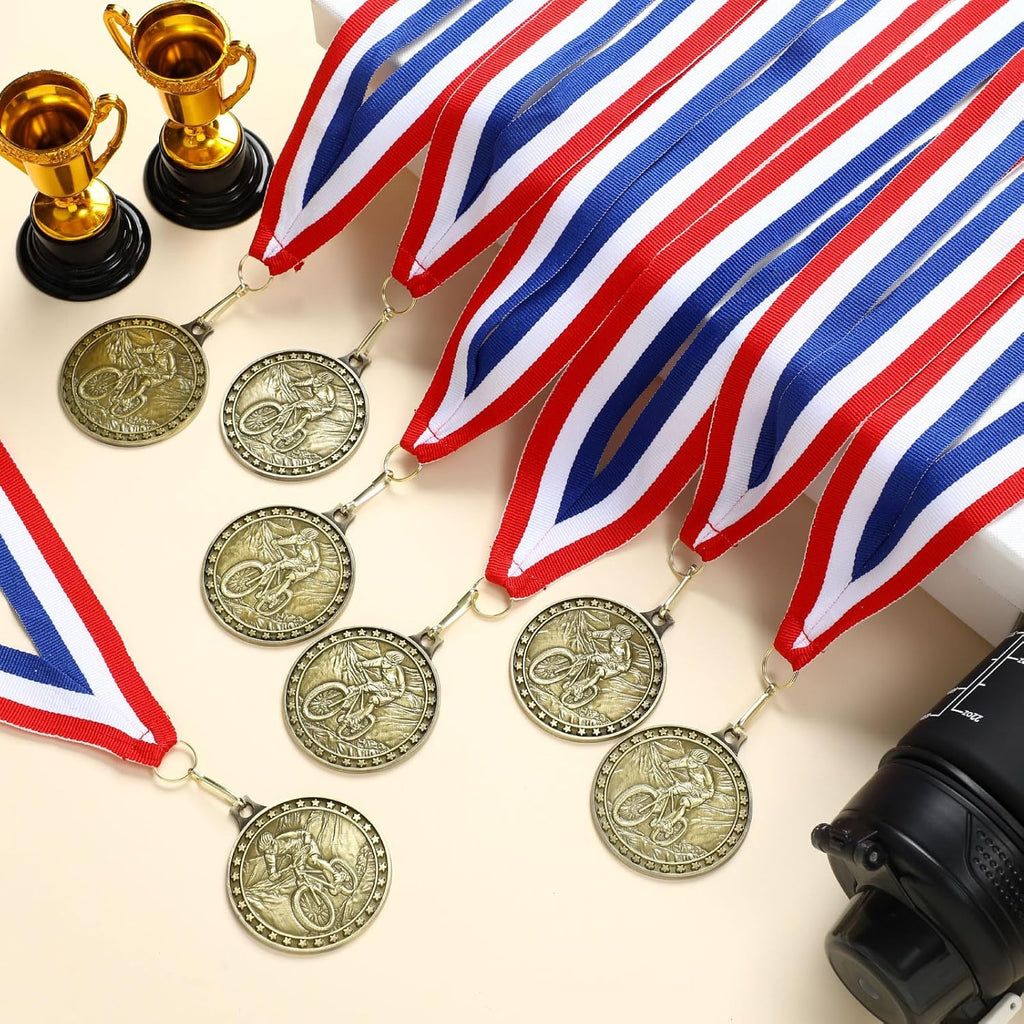 Skiennix Gold Cycling Medals - 12 Pcs Bulk Awards with Neck Ribbons for Sports Tournaments & Competitions