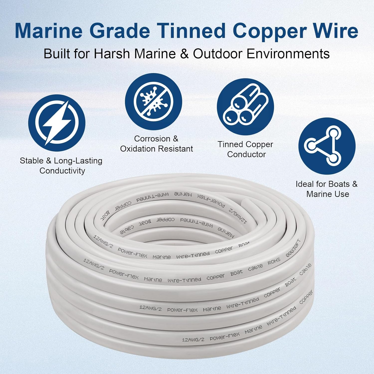 XRDS Marine Wire - 12 AWG Duplex Boat Cable (Red & Black) | 10FT High-Strand Tinned Copper, Flexible PVC Jacket for Boats, RVs & Solar