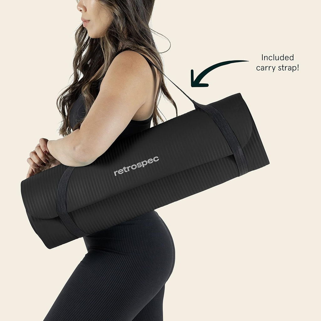 Retrospec Solana Yoga Mat - 1" Thick Non-Slip Exercise Mat with Nylon Strap for Home Workouts