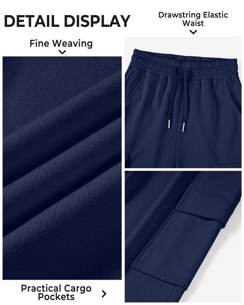 BOOPH Girls Sweatpants Kids Drawstring Cargo Pants Teen Girls Wide Leg Baggy Joggers Pants with Pockets 12-13 Years Navy