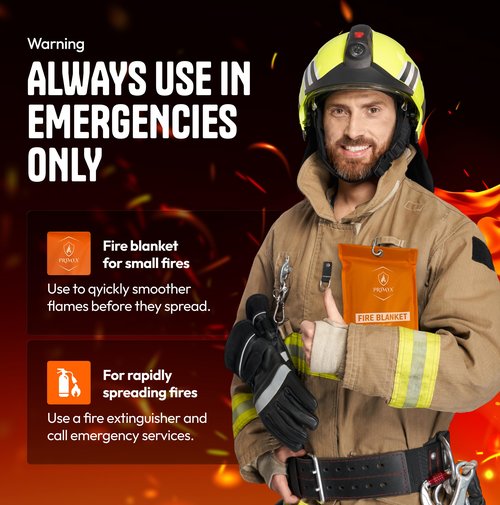 primyx Emergency Fire Blanket 40"x40" (1-Pack) – Fireproof Survival Blanket for Home, Kitchen, RV & Camping – Smothers Grease & Electrical Fires – Reusable, Pet & Family Safe Fire Safety Gear