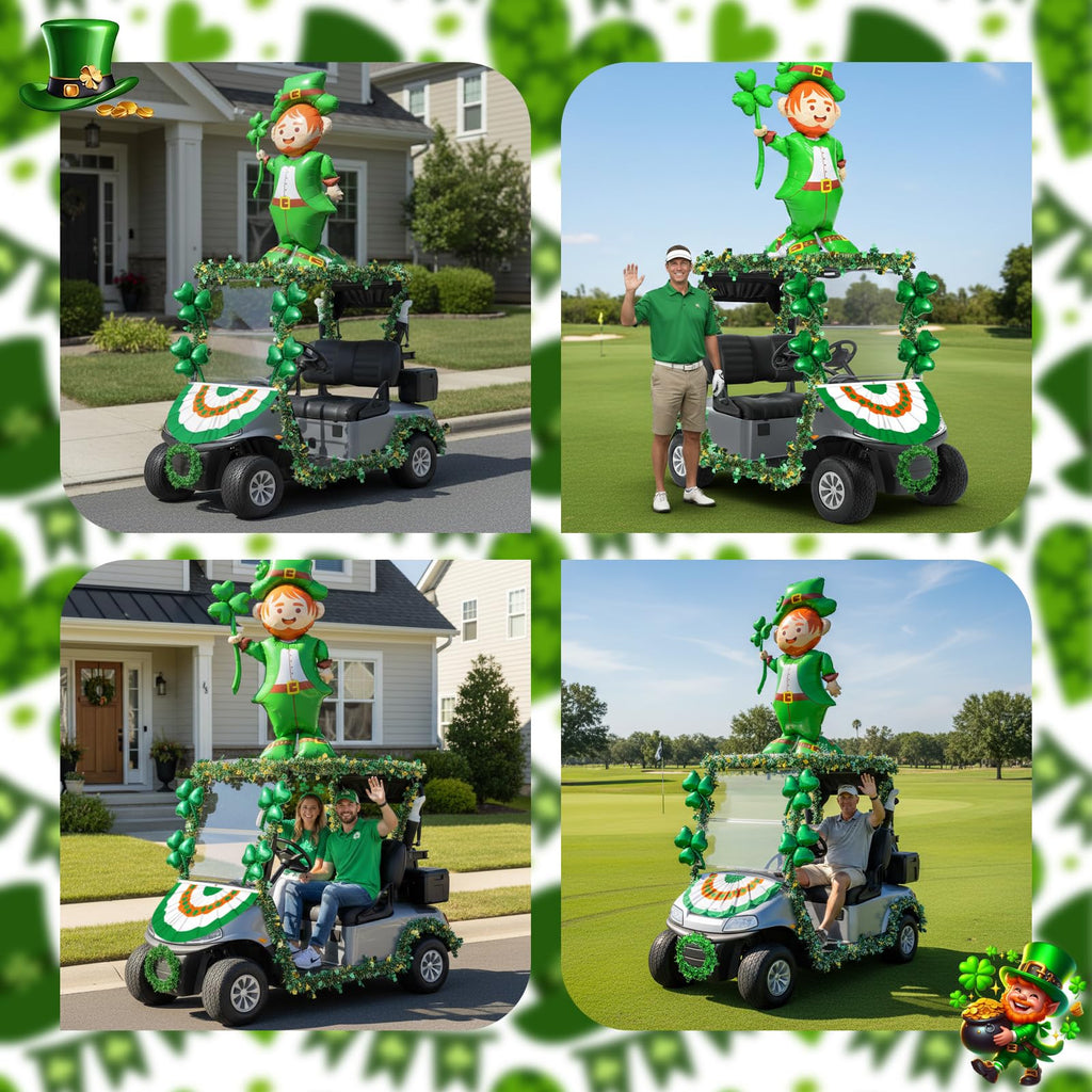 St. Patrick's Day Golf Cart Decorations Kit, St. Patrick Parade Car Decorations, Parade Car Accessories with Shamrock Garland, St Patricks Day Accessories