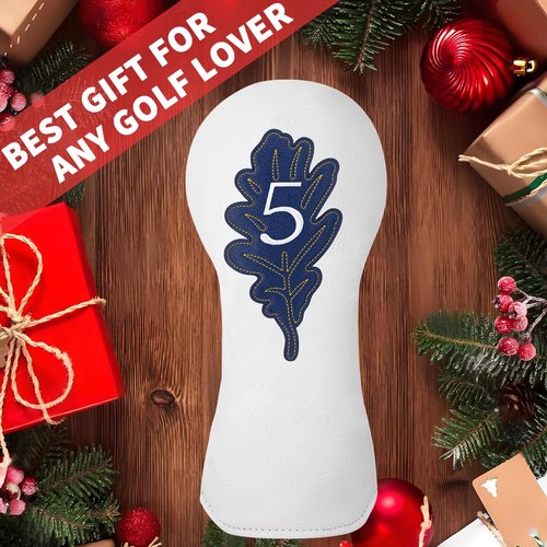 Golf Maple Leaves Head Cover Golf Club White Leather Headcovers Set Fits Driver Fairway Wood Hybrid Utility Putter Iron Wedge Headcover.