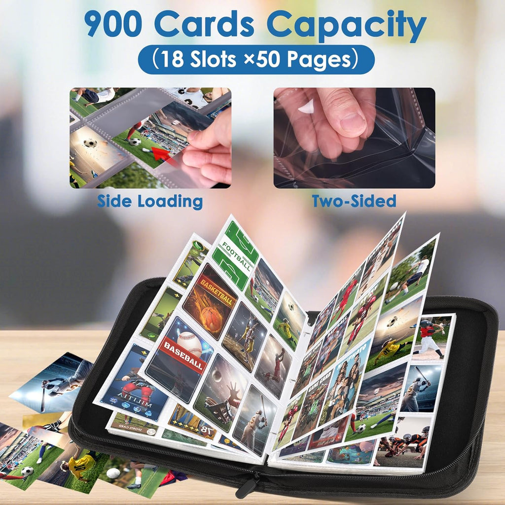 Skiennix 900 Pockets Card Binder - Durable Trading Card Holder Album for Sports & Game Cards (Black)