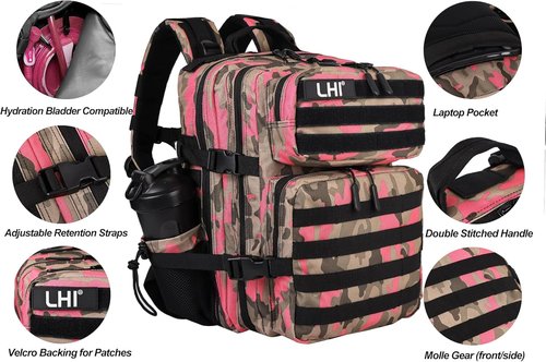 LHI Tactical Military Backpack - Versatile 25L/35L Assault Pack with Bottle Holder for Men & Women