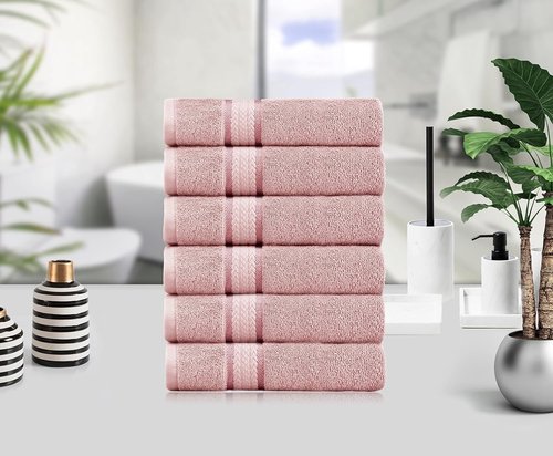 COTTON CRAFT Ultra Soft Hand Towels - Set of 6 Plush Absorbent Quick-Dry Bathroom Towels - 16x28 Blush Pink