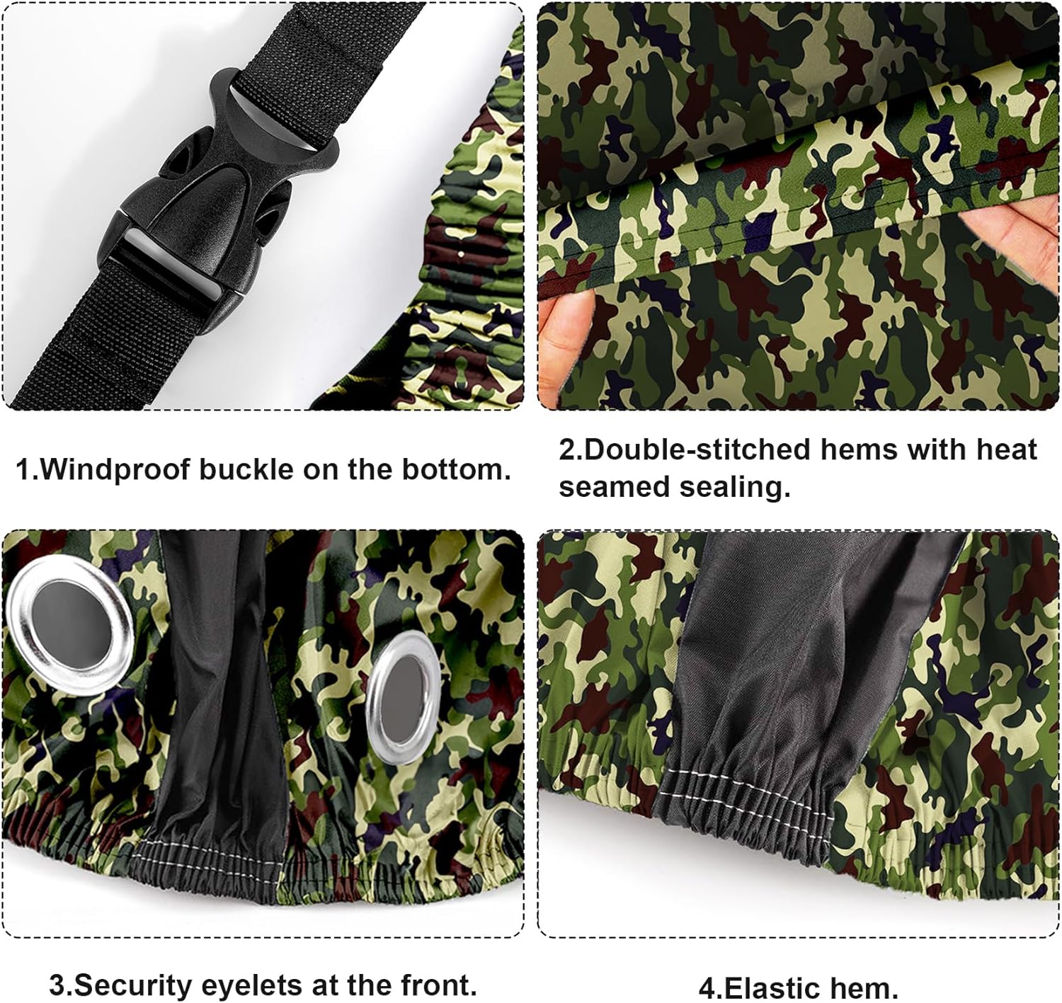 Roctee Waterproof Bicycle Cover - Wind & Rain Protection for XL Mountain & Road Bikes | Black & Camo, 78.7''L x 27.6''W x 43.3''H