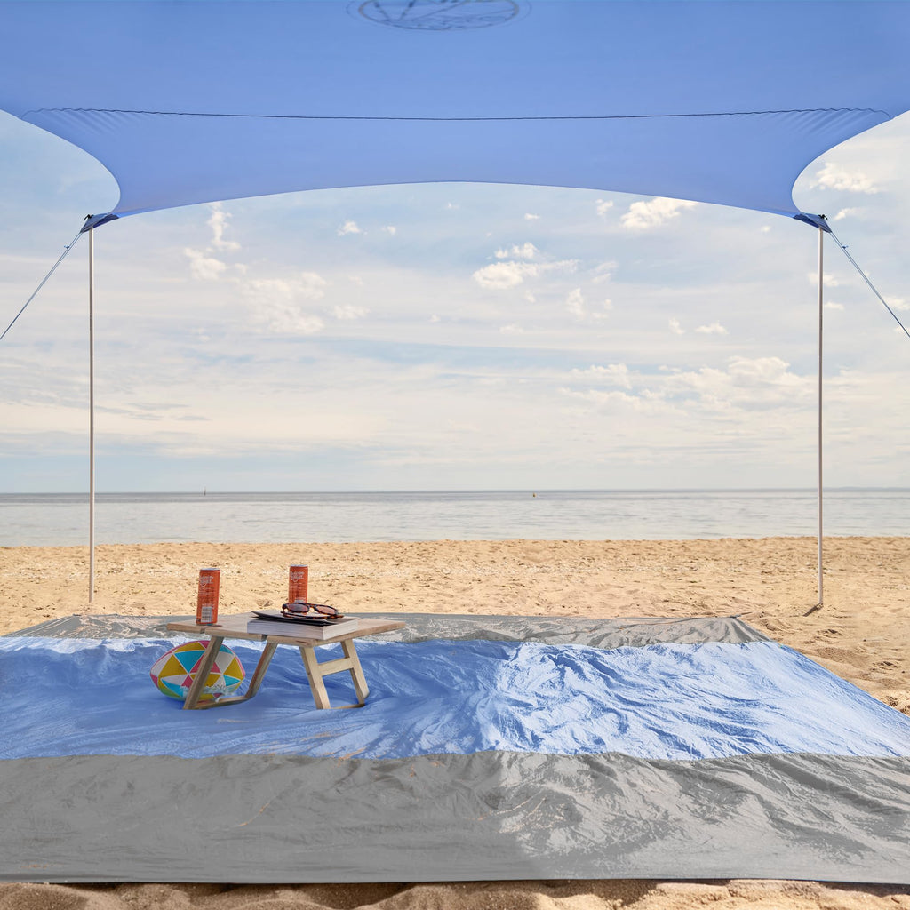 WEKAPO Beach Tent Sun Shelter - Easy Setup Beach Canopy with 4 Sturdy Poles, Large Sandbags and Shovel, 6'7'' Tall, Windproof Sun Shade for Backyard and Camping, UPF 50+ Protection