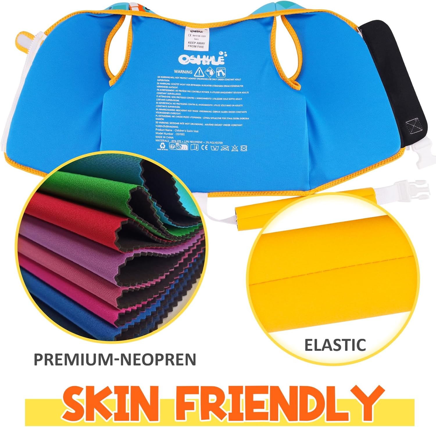 Skiennix Kids Swim Vest - Neoprene Swim Trainer with Crotch Strap for Toddlers 1-9 Years | Adjustable Straps
