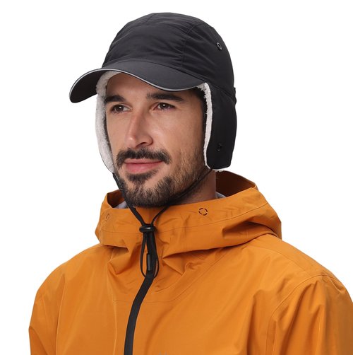 Connectyle Men's Sherpa-Lined Winter Hat with Earflaps Warm Cap Water-Resistant Baseball Cap Reflective Sports Hat Black