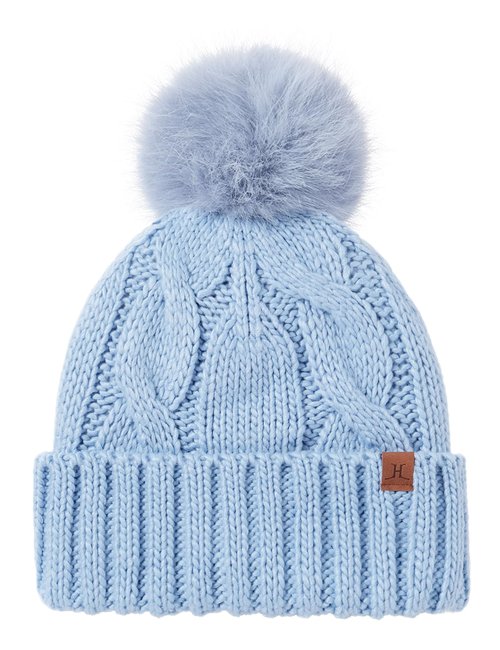 DS DADOU&XIAOSHAN Winter Hats for Women, Fleece Lined Beanie with Pom Pom, Girls Womens Knit Hat Beanies Toboggan (Sky Blue)