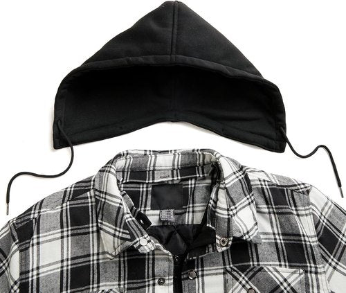 CHEXPEL Flannel Jacket for Men - Long Sleeve Plaid Shirt Coat with Hood & Quilt Lining