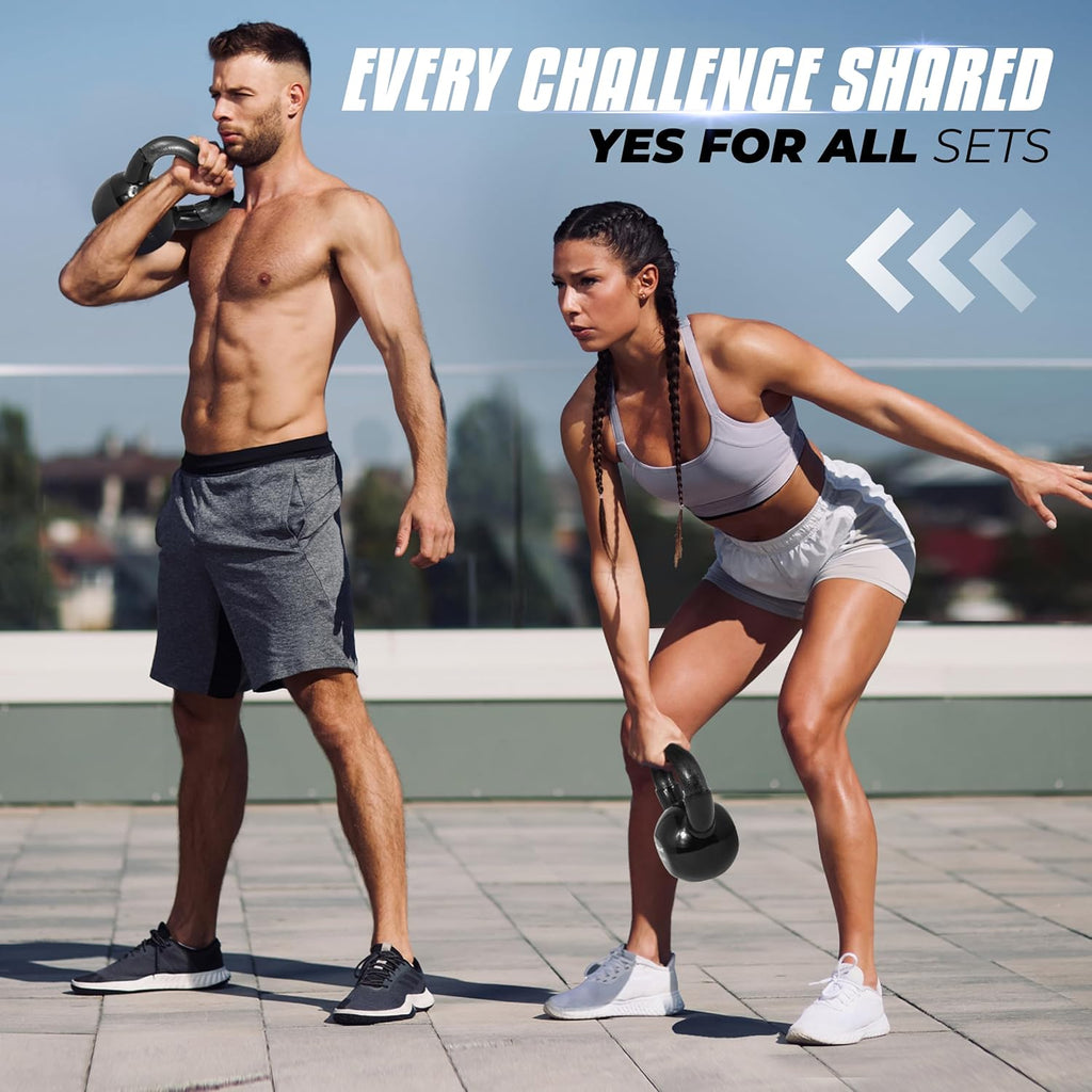 Yes4All Kettlebell - Vinyl Coated Cast Iron Set for Full Body Workouts | Stable Flat Bottom Design