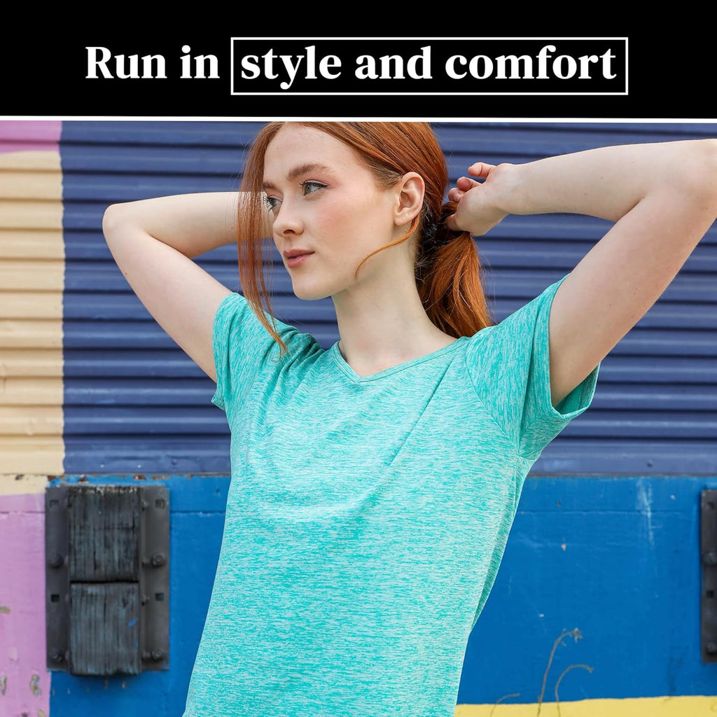 Skiennix Women's Dry-Fit V-Neck T-Shirts - 5 Pack Activewear for Running & Yoga