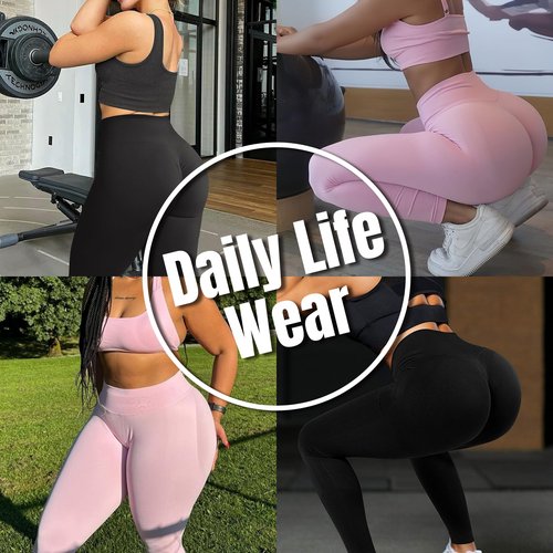 Butt Lifting Gym Workout Leggings for Women Tummy Control High Waisted Scrunch Butt Seamless Impact Sports Yoga Pants Black-M