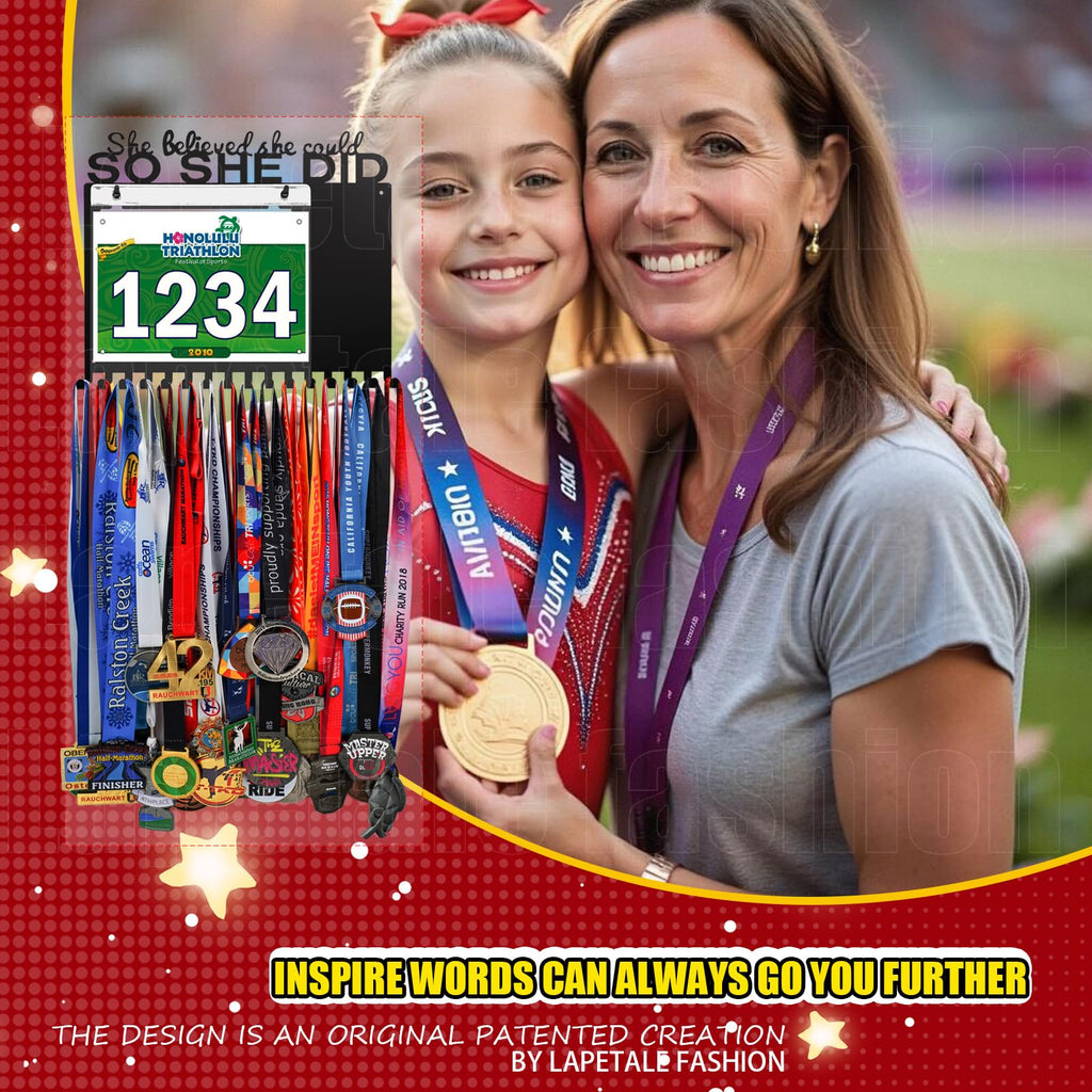 Lapetale Fashion She Believed She Could SO SHE DID Race Bib and Medal Display,Marathon Medal Display and Runner Medal Hanger Display,Bib Running Medal Display Gifts for Runners Athlete Luxurious 60