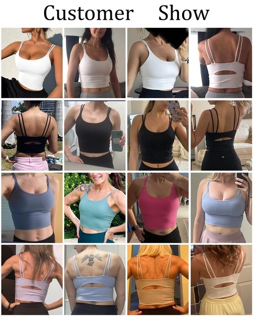 Everrysea Sports Bras for Women High Support Longline Workout Tank Tops Built in Bra Strappy Yoga Padded Crop Top