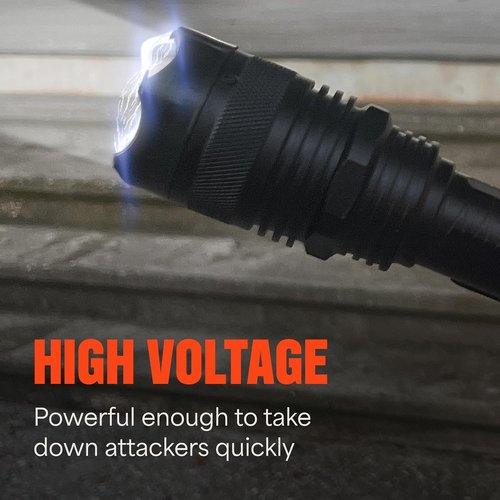 Mace Flashlight Stun Gun for Self Defense - Bright LED Rechargeable Flashlight, High Voltage, Self Defense for Women & Men - Black
