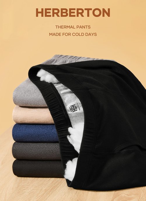 Herberton Man Fly Opening Bottom Reinforced Knees Ankle Basic Breathable Underwear Elastic Cuffs Casual 2025 Base Layer Pants Fleece Insulated Warm Cozy Long John Black L
