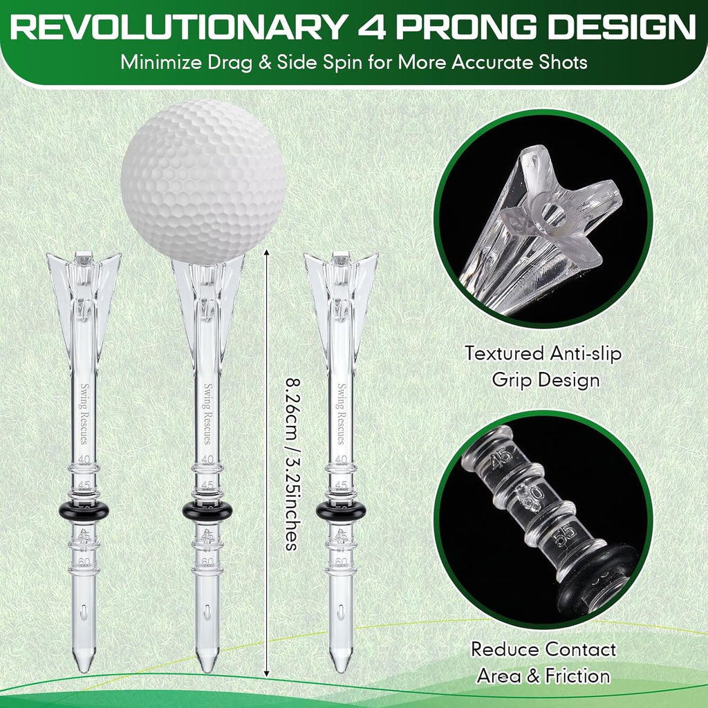 Skiennix 100 Pcs Golf Tees - 4 Prong Anti-Slip Design for Enhanced Stability | Adjustable 3-1/4" Size