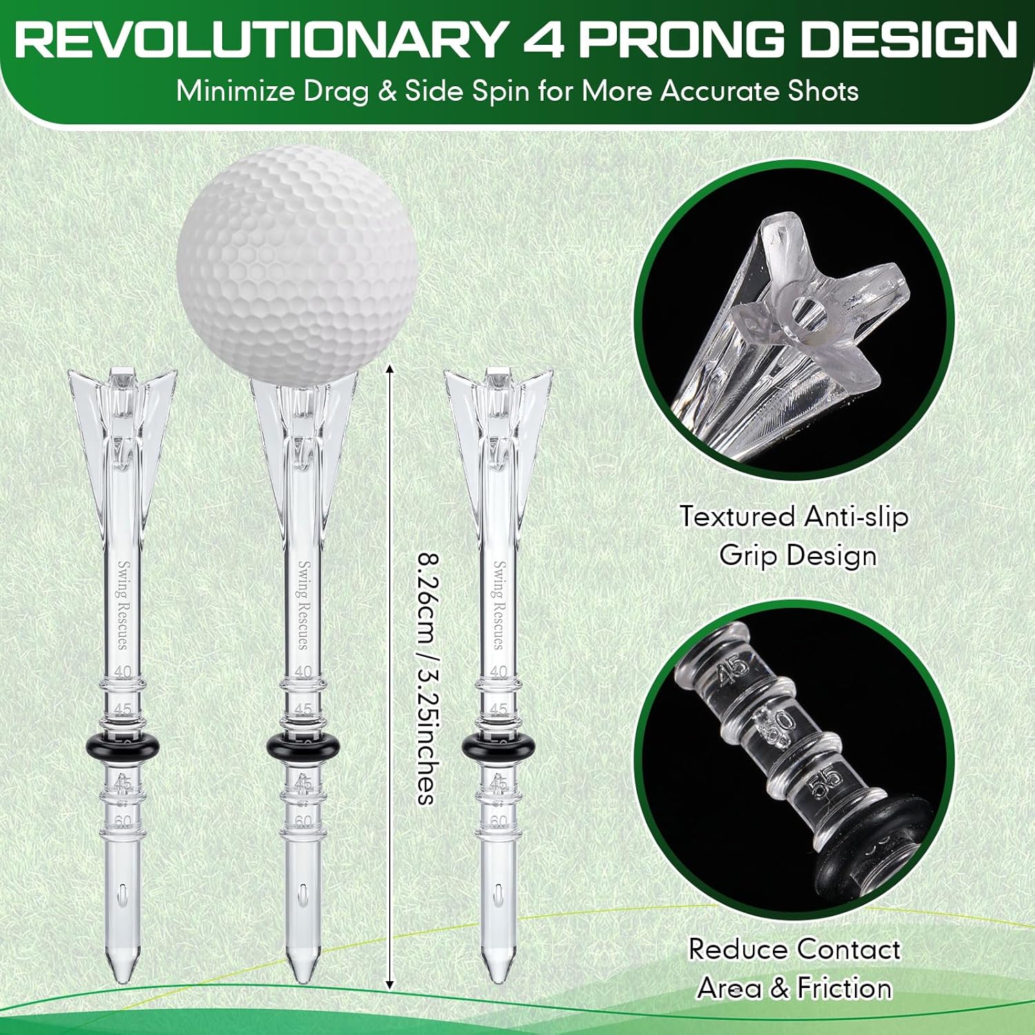 Skiennix 100 Pcs Golf Tees - 4 Prong Anti-Slip Design for Enhanced Stability | Adjustable 3-1/4" Size