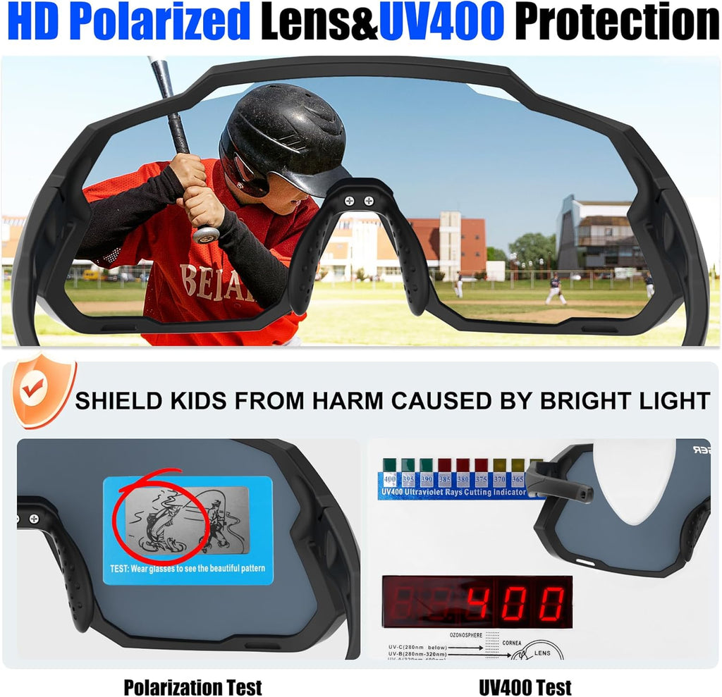 X-TIGER Kids Sunglasses - Polarized UV400 Baseball & Cycling Glasses for Ages 8-14