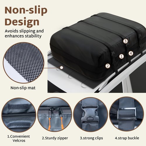 iBirdie Roof Rack Cargo Carrier 15.3 Cubic Feet, Soft-Shell Rooftop Cargo Box, Waterproof Heavy Duty 1200D for Car with/Without Roof Rack, Includes Anti-Slip Mat, Door Hooks, 46x34x17 inches