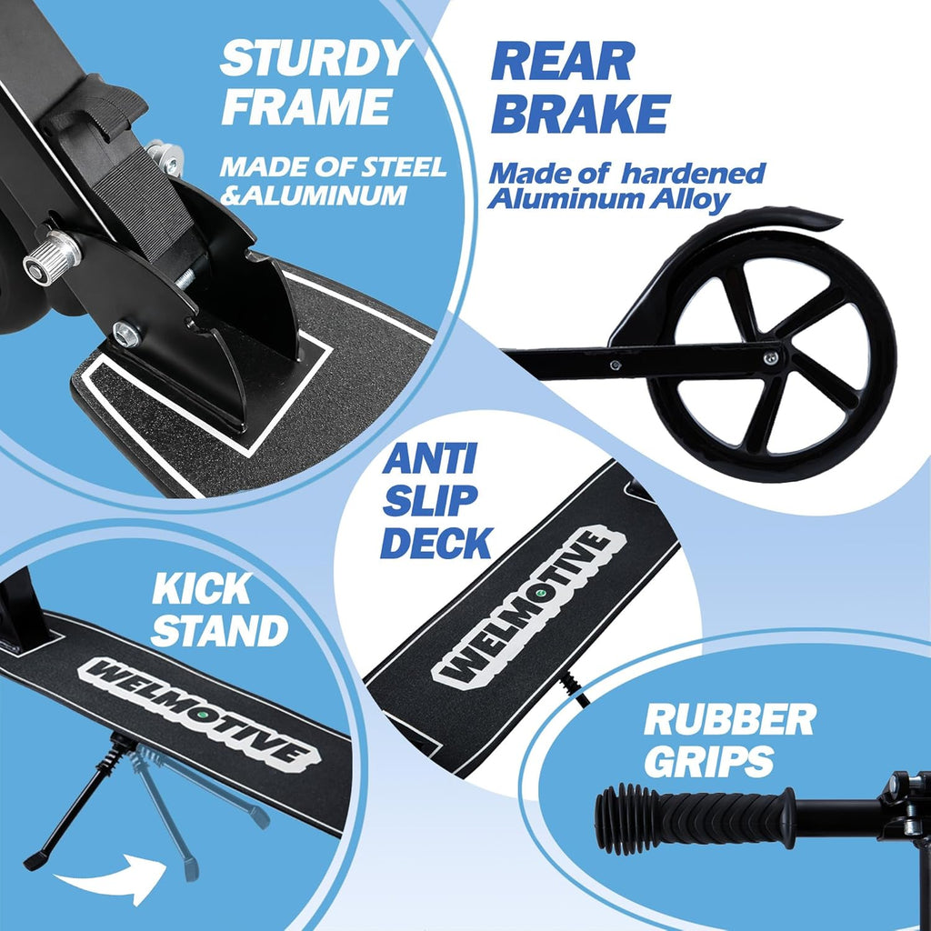 Skiennix Kick Scooter - Adjustable Handlebars & Rear Brake | Foldable Big Wheel Design for Kids & Teens