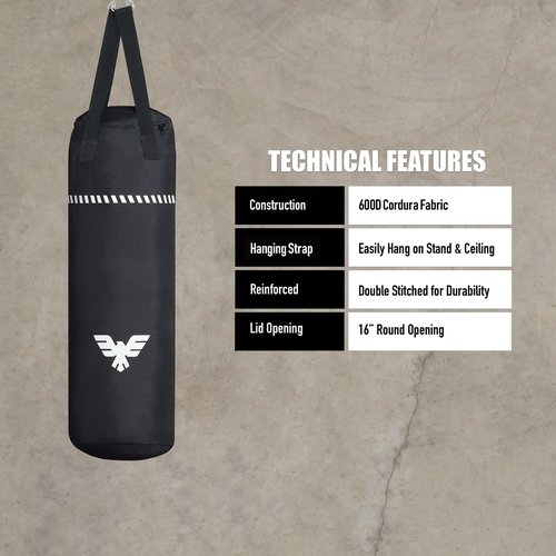 Elite Sports Boxing Bag 4 FT – Heavy Duty Canvas Punching Bag with Straps for Boxing, Training, MMA, Muay Thai, Kickboxing, Martial Arts & Fitness – UNFILLED Heavy Bag