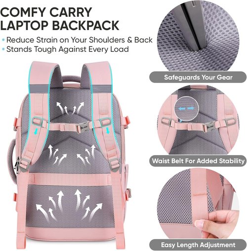 BALEINE Travel Backpack - Large Sturdy Laptop Bag for Business & Hiking | Pink Color