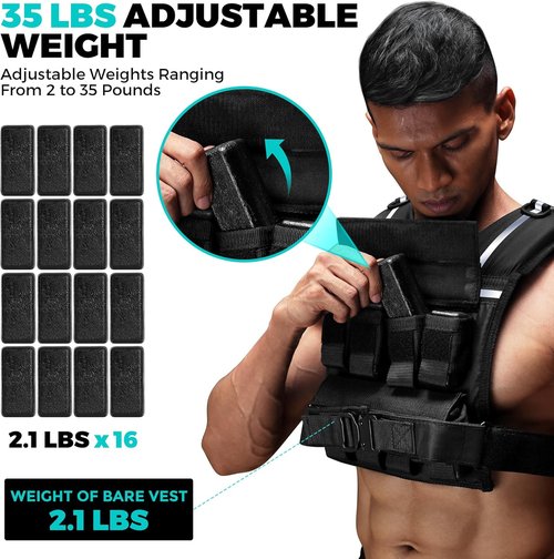 **Regine Switzerland Adjustable Weighted Vest - 35lb/45lb for Strength Training | Ultra Thick Padding & Reflective Stripe**