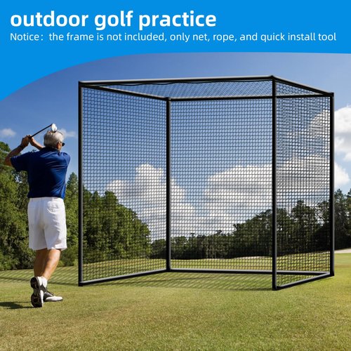 Amazgolf 10x10ft Golf Batting Cage with Quick Installation Tool and Rope, Practice Net for Indoor, Outdoor, Ceiling, Garage, Driver, Golf Simulator, Impact Screen