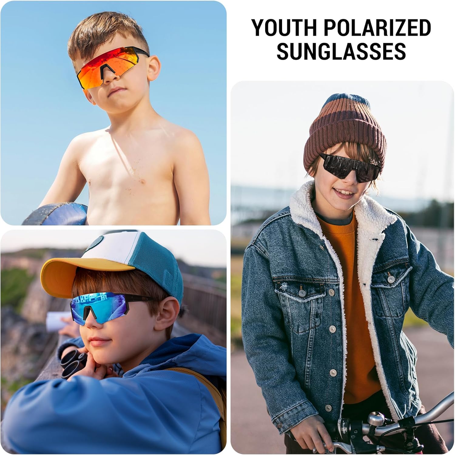 Skiennix Polarized Youth Baseball Sunglasses - UV Protection for Boys & Girls Age 6-12 | 3 Pack